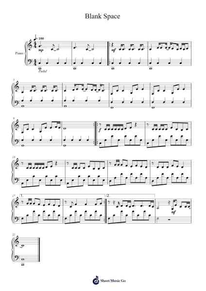 Blank Space Musica per pianoforte di Taylor Swift - Arr.Leoduke Hodwey