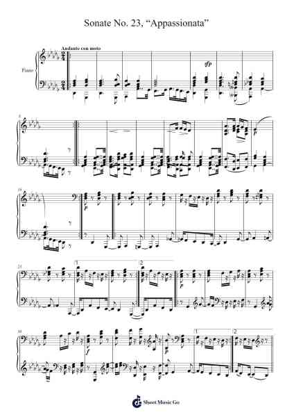 Sonata No. 23 in F Minor, Op. 57 "Appassionata": II. Andante con moto Sheet Music by Ludwig van Beethoven-Arr.Kentfred
