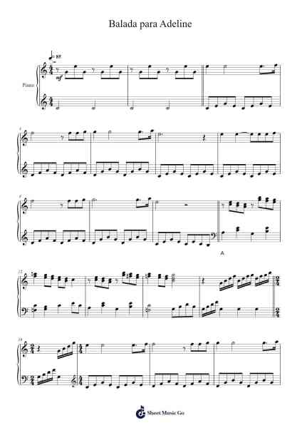 Balada para Adeline Sheet Music by Paul de Senneville-Arr.Bartnice