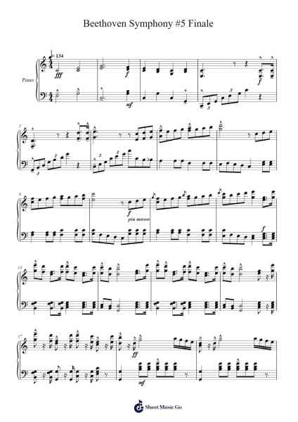 Beethoven Symphony #5 Finale Sheet Music by Ludwig van Beethoven-Arr.Caescott