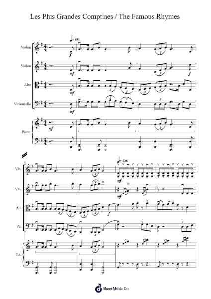 Les Plus Grandes Comptines / The Famous Rhymes - Medley for String Quartet & Piano Sheet Music by Cotphrey-Arr.Loliz O'Conbach