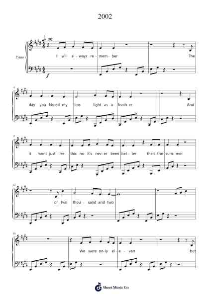 2002 Sheet Music by Anncis Dowell-Arr.Detio Gemlo