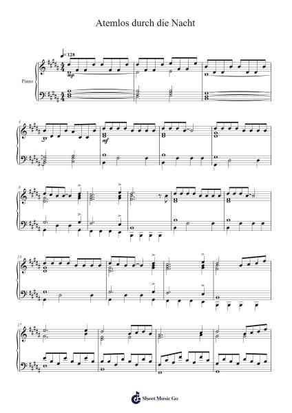 Atemlos durch die Nacht Sheet Music by Helene Fischer-Arr.Charnal Tayward