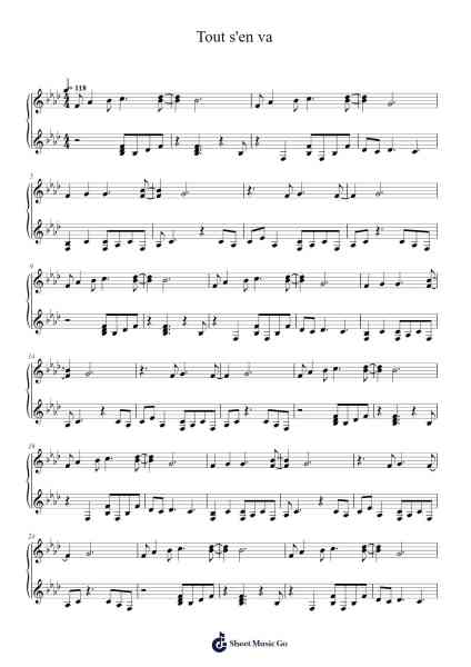 Tout s'en va Sheet Music by Luv Resval-Arr.Elboyce