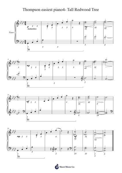 Thompson easiest piano4- Tall Redwood Tree Sheet Music by John Thompson-Arr.Kayrist