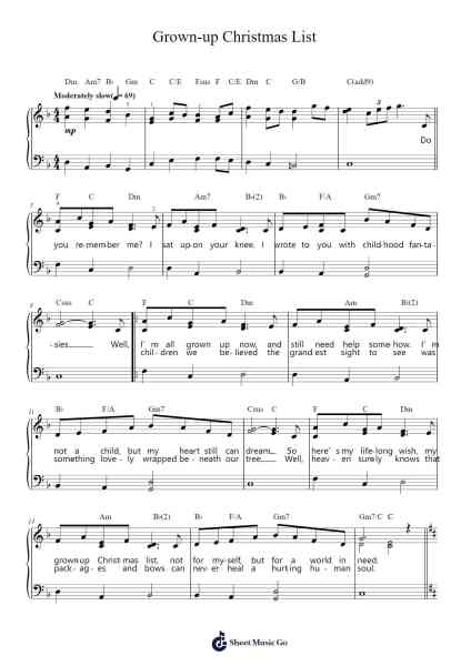 Grown-up Christmas List Sheet Music by Amy Grant-Arr.Wooraine Fintis