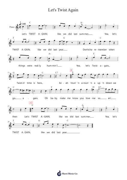 Let's Twist Again Sheet Music by Chubby Checker-Arr.Shirnett