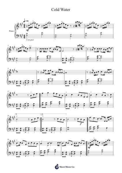 Cold Water Sheet Music by Justin Bieber-Arr.Rhysgel Dilcooke
