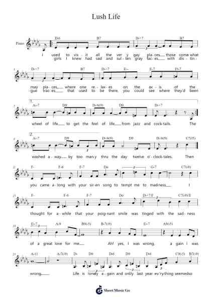 Lush Life Sheet Music by Billy Strayhorn-Arr.Pulip
