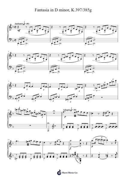 Fantasia in D Minor, K. 397/385g Sheet Music by Wolfgang Amadeus Mozart-Arr.Blychel