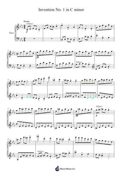Invention No. 1 in C Major, BWV 772 Sheet Music by nutmegmusik-Arr.Wildbias
