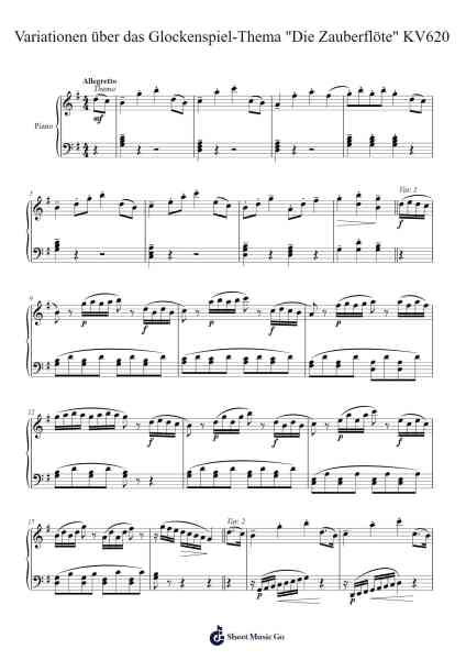 Variationen über das Glockenspiel-Thema "Die Zauberflöte" KV 620 Sheet Music by Wolfgang Amadeus Mozart-Arr.Fasthue