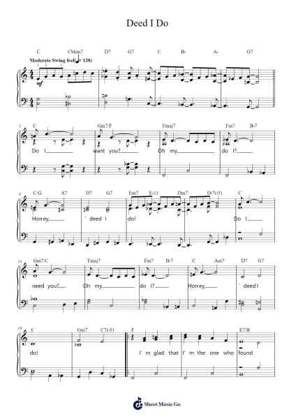 Deed I Do Musica per pianoforte di Diana Krall - Arr.Bloorgrace Springa