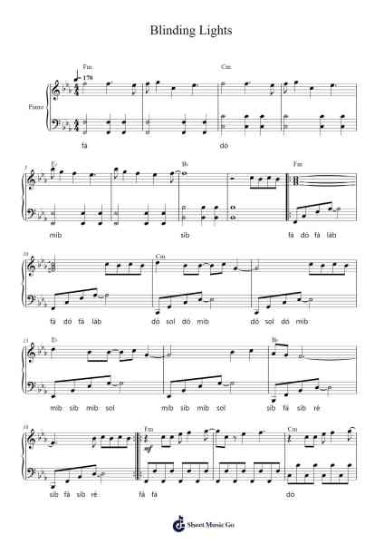 Blinding Lights Sheet Music by The Weeknd-Arr.Dwightlitt