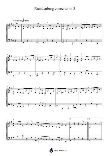 Brandenburg Concerto No. 3 in G Major, BWV 1048 Sheet Music by Johann Sebastian Bach-Arr.Quintle