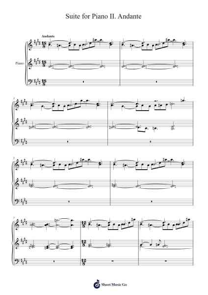 Suite for Piano II. Andante Sheet Music by Viggo Jonsell-Arr.Canzel