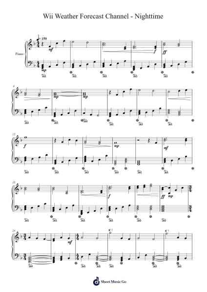 Wii Weather Forecast Channel - Nighttime (Local) Sheet Music by Kazumi Totaka-Arr.Haletra Kimstone
