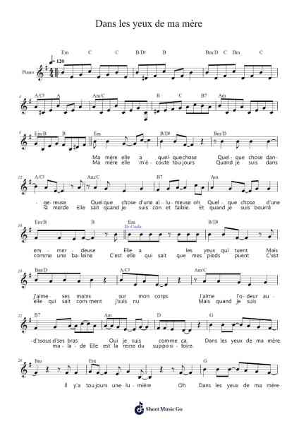 Dans les yeux de ma mère Sheet Music by Arno-Arr.Leaglan Piersmar