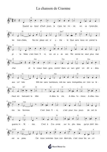 La chanson de Craonne Sheet Music by Charles Sablon-Arr.Bonnes Junemiah