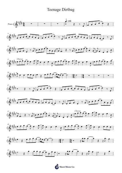 Teenage Dirtbag Sheet Music by Wheatus-Arr.Branlaine