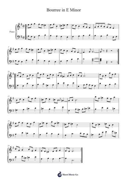 Bourrée in E Minor, BWV 996 Sheet Music by Johann Sebastian Bach-Arr.Shedave Dwightrene