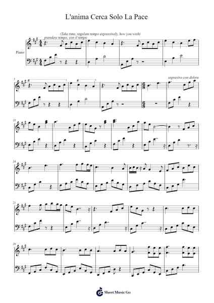 L'anima Cerca Solo La Pace Sheet Music by Nemo-Arr.Roykiel