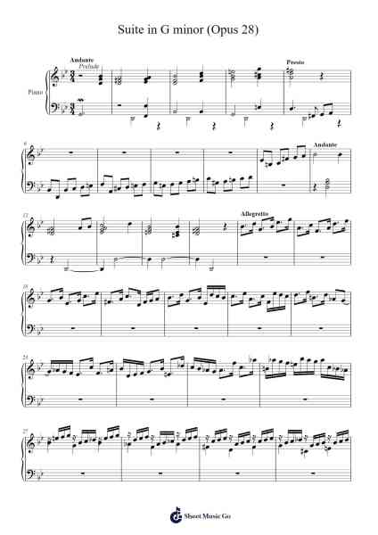 Suite in G Minor, Op. 28 Sheet Music by Daitrid Piersliam-Arr.Saslaide Wattvic
