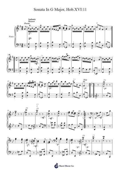 Sonata (Divertimento) In G Major, Hob.XVI:11 Sheet Music by Joseph Haydn-Arr.Campleign Eli