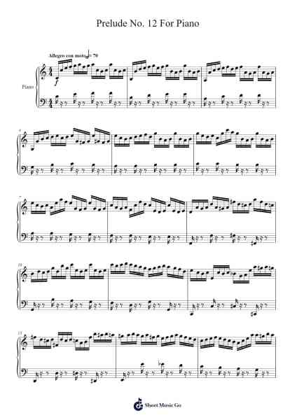Prelude No. 12 for Piano Sheet Music by Eleazar Torres Gallegos-Arr.Brookjoy