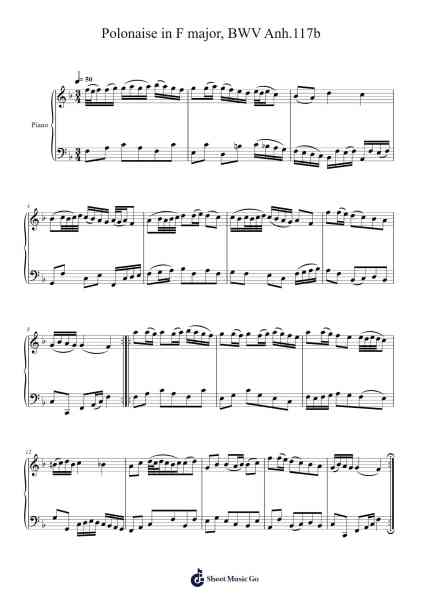 Polonaise in F Major, BWV Anh. 117b Sheet Music by Johann Sebastian Bach-Arr.Poundrett Lonlon