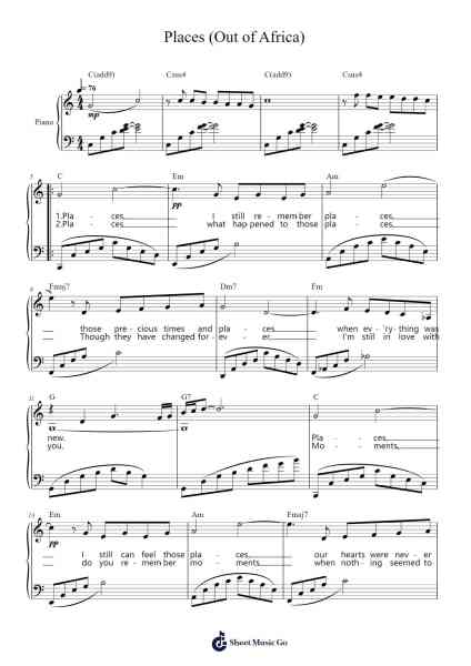 Places (Out of Africa) Sheet Music by John Barry-Arr.Wobob Lonray