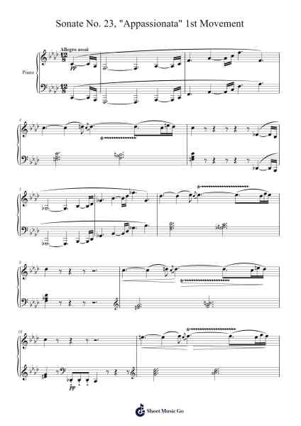 Sonata No. 23 in F Minor, Op. 57 "Appassionata": I. Allegro assai Sheet Music by Ludwig van Beethoven-Arr.Rodve Wardann