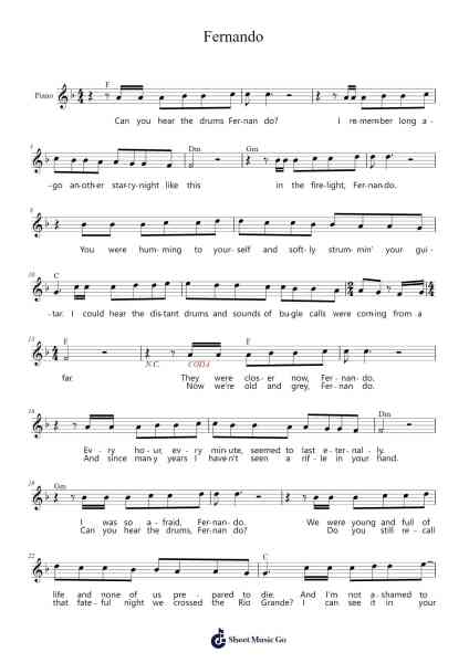 Fernando Sheet Music by ABBA-Arr.Popgram Migcky