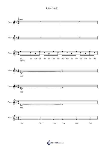 Grenade Sheet Music by Bruno Mars-Arr.Deyale