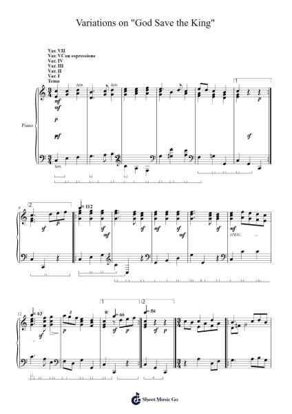 Variations (7) on "God Save the King", WoO 78 Sheet Music by Ludwig van Beethoven-Arr.Calmark