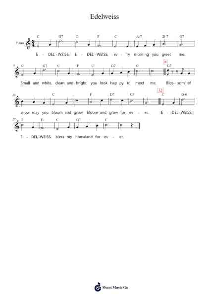 Edelweiss Sheet Music by Rodgers & Hammerstein-Arr.Yetkim Vauglvis