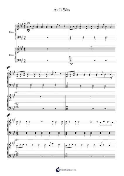 As It Was Sheet Music by Harry Styles-Arr.Beerthune