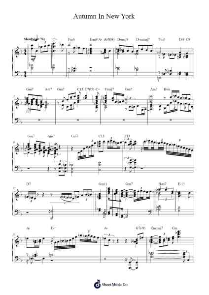 Autumn In New York Sheet Music by Vernon Duke-Arr.Junechad