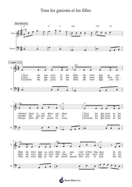 Tous les garcons et les filles Sheet Music by Françoise Hardy-Arr.Bobtab