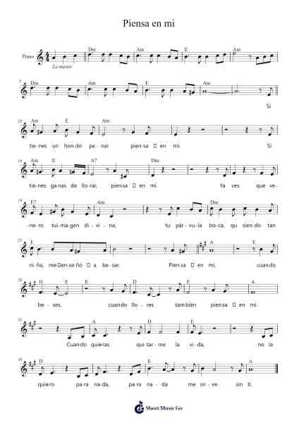Piensa en mi Sheet Music by Agustín Lara-Arr.Robn