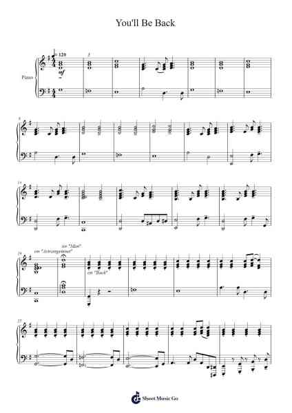 You'll Be Back Sheet Music by Lin-Manuel Miranda-Arr.Lespenn