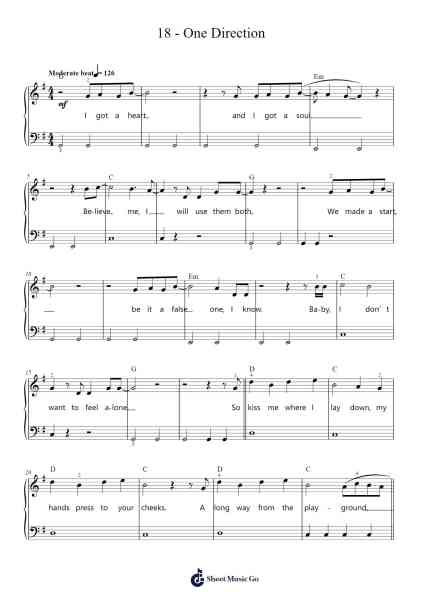 18 - One Direction Sheet Music by One Direction-Arr.Joanbar Crichniel