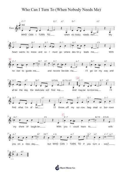 Who Can I Turn To (When Nobody Needs Me) Sheet Music by Anthony Newley/Leslie Bricusse-Arr.Pullamb