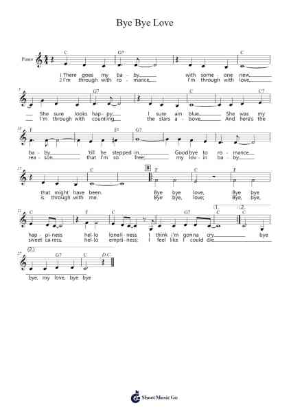 Bye Bye Love Sheet Music by The Everly Brothers-Arr.Cookjoe