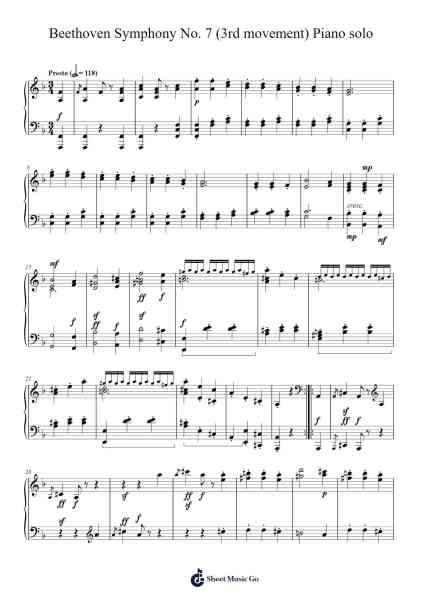 Symphony No. 7 in A Major, Op. 92: III. Presto - Assai meno presto (Piano Solo) Sheet Music by Ludwig van Beethoven-Arr.Markthur
