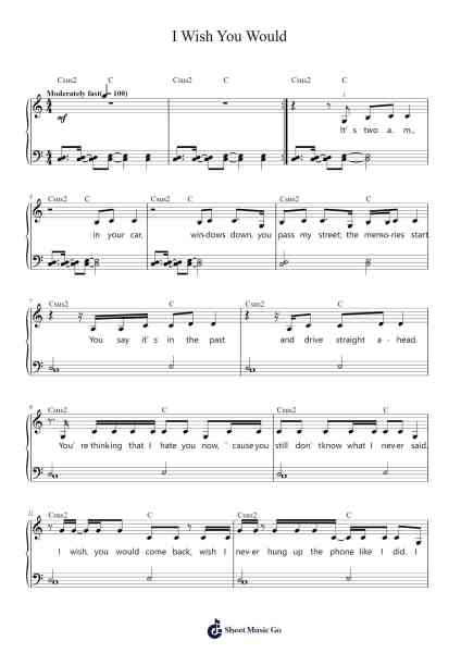 I Wish You Would Sheet Music by Taylor Swift-Arr.Jonessibyl Midsopp