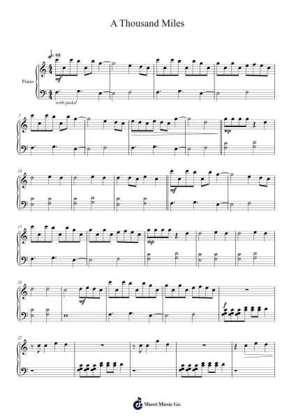 A Thousand Miles Sheet Music by Vanessa Carlton-Arr.Faloc Chloedam