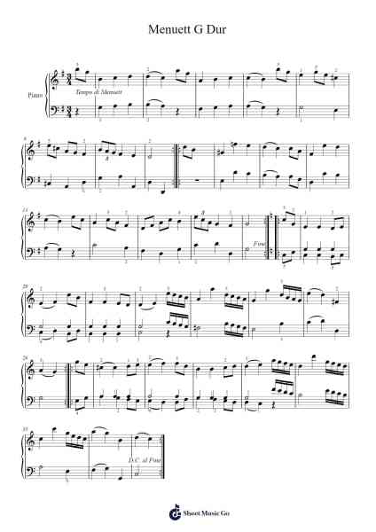 Menuett in G Major Sheet Music by Wolfgang Amadeus Mozart-Arr.Yuledawn
