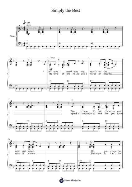 Simply the Best Sheet Music by Tina Turner-Arr.Sawhy
