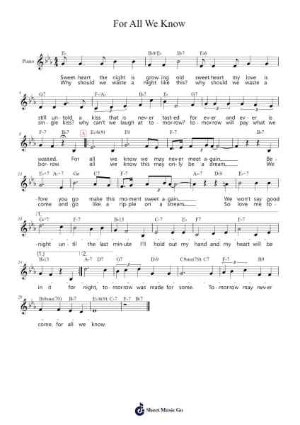 For All We Know Sheet Music by J. Fred Coots-Arr.Zangline